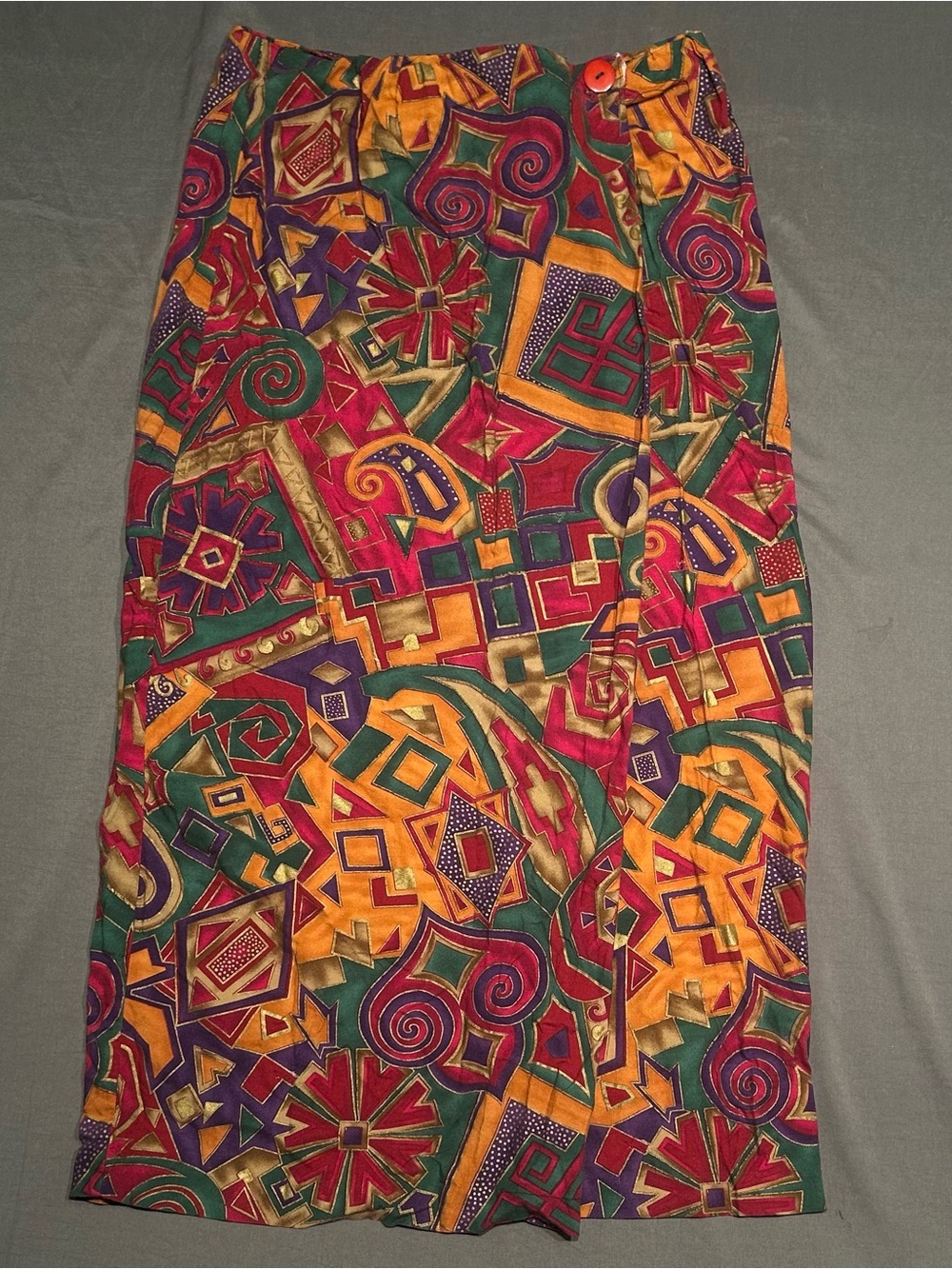 Vintage ZZ Michaels Abstract Geometric Print Wrap Midi Skirt